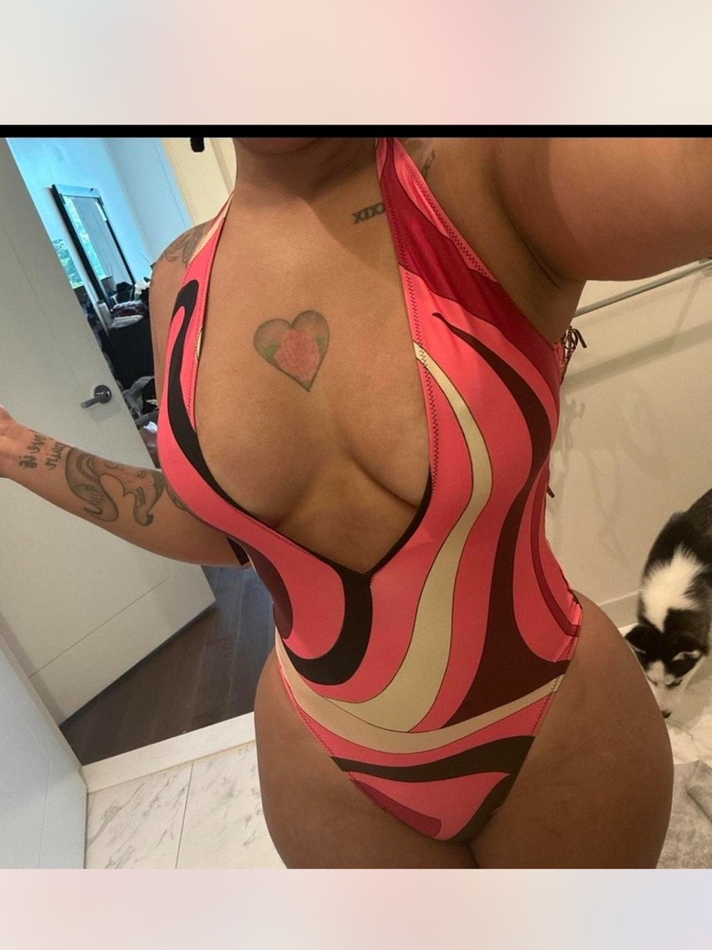 Authentic Emilio Pucci Pink Multi-Swirl Halter One-Piece Swimsuit - Picture 2 of 2